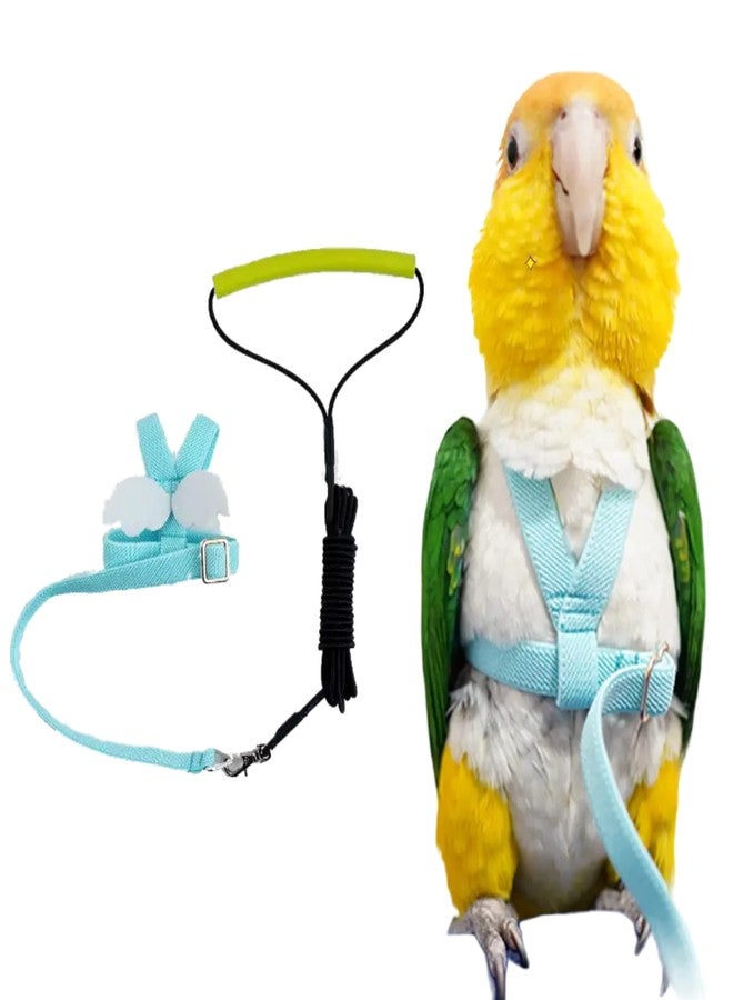 Barn Eleven Pet Parrot Bird Harness Leash Adjustable Bird Flying Harness Traction Rope with Cute Wing for Parrots Pigeons Budgerigar Lovebird Cockatiel Mynah Outdoor Training Toy (S, Blue) - Image 1